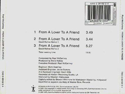 From A Lover To A Friend - Rear Cover